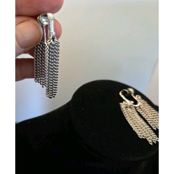 Vintage Clip On Emmons Silvertone Waterfall Earrings, Unique & Rare, Circa 1970 - Picture 6 of 8